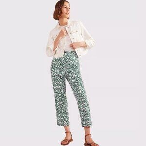 NWT Boden Linen Trouser Pants Straight Leg Cropped Green White 10 New